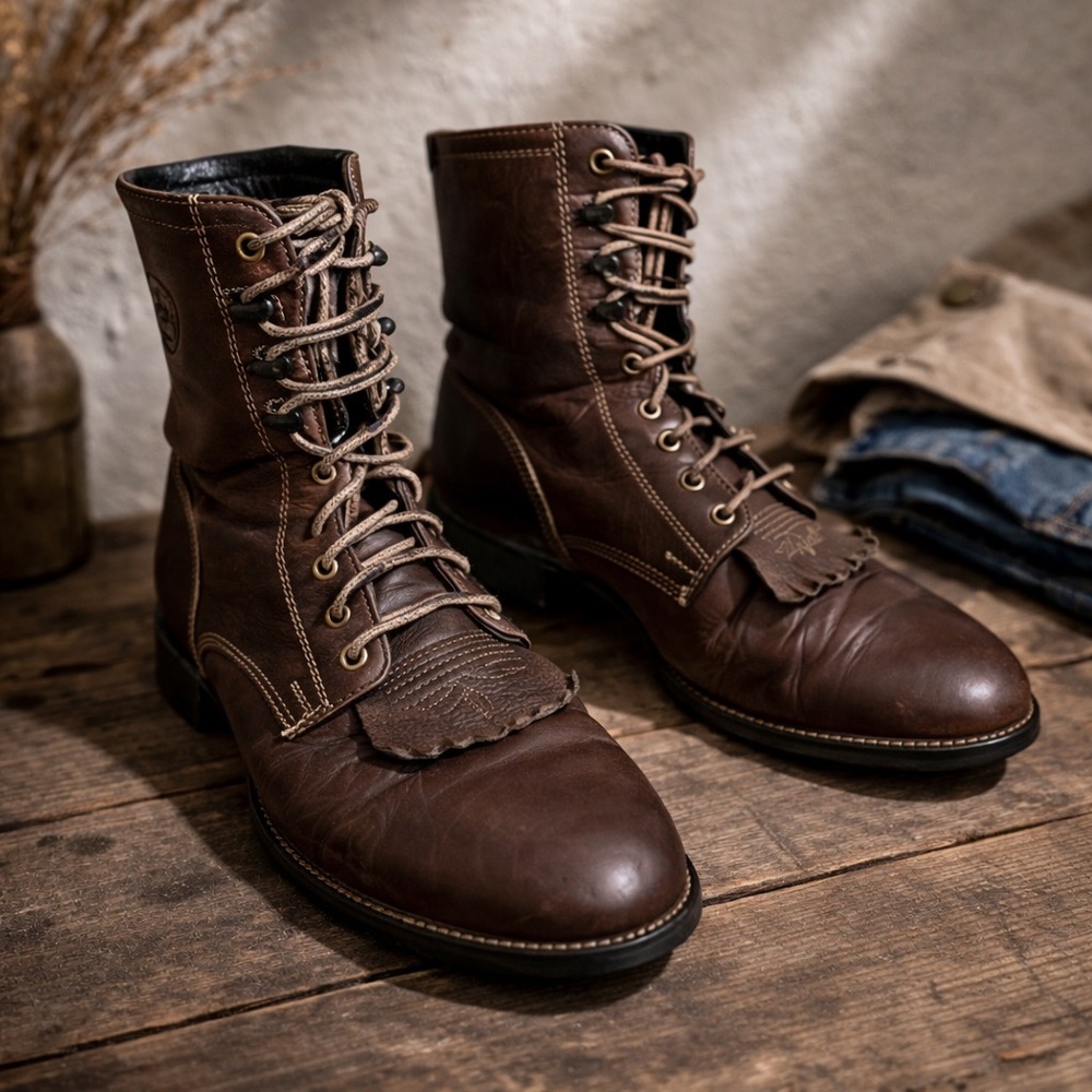 Ariat Heritage Lacer Boots Brown Leather Riding Lace Up Fringe 8.5